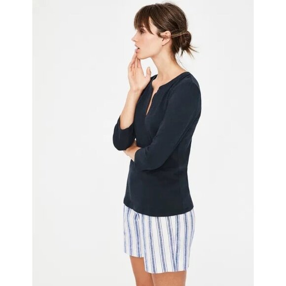 Boden Womens The Cotton Notch Tee Navy Blue 3/4 Sleeve V-Neck Shirt Size Small - Picture 1 of 12